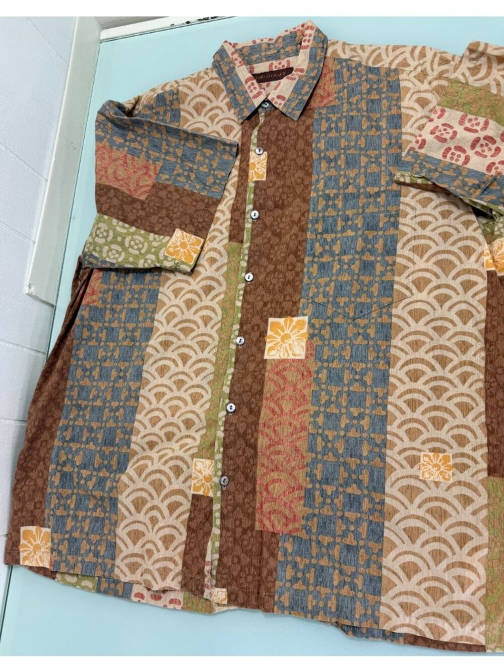 Tori Richard Hawaiian Shirt Mens XL Cotton Lawn Lightweight Patchwork Camp